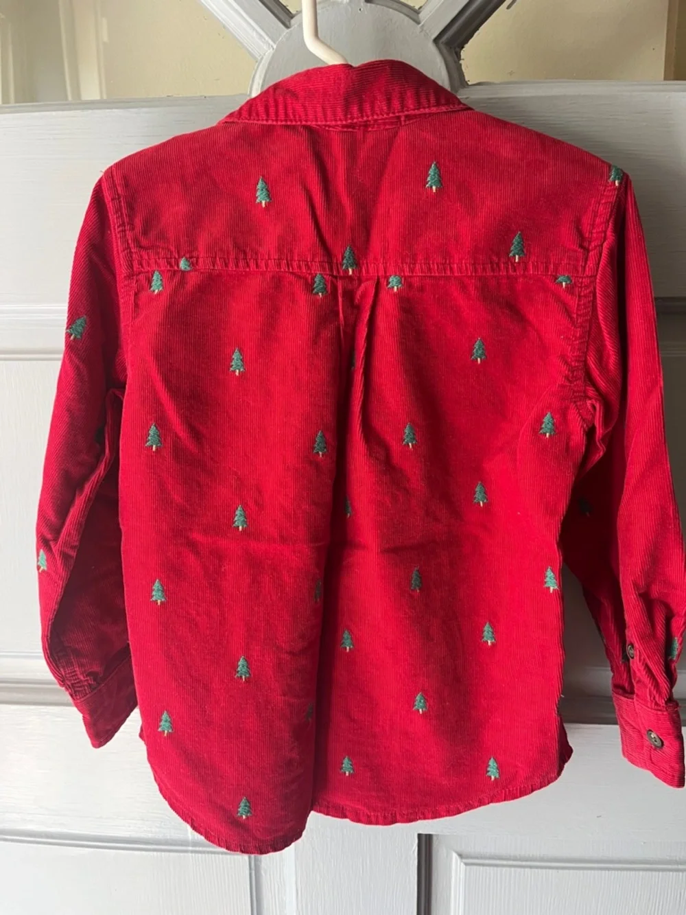 Gymboree Christmas Red Corduroy Button-Down Shirt Green Tree Embroidery, Boys 4T